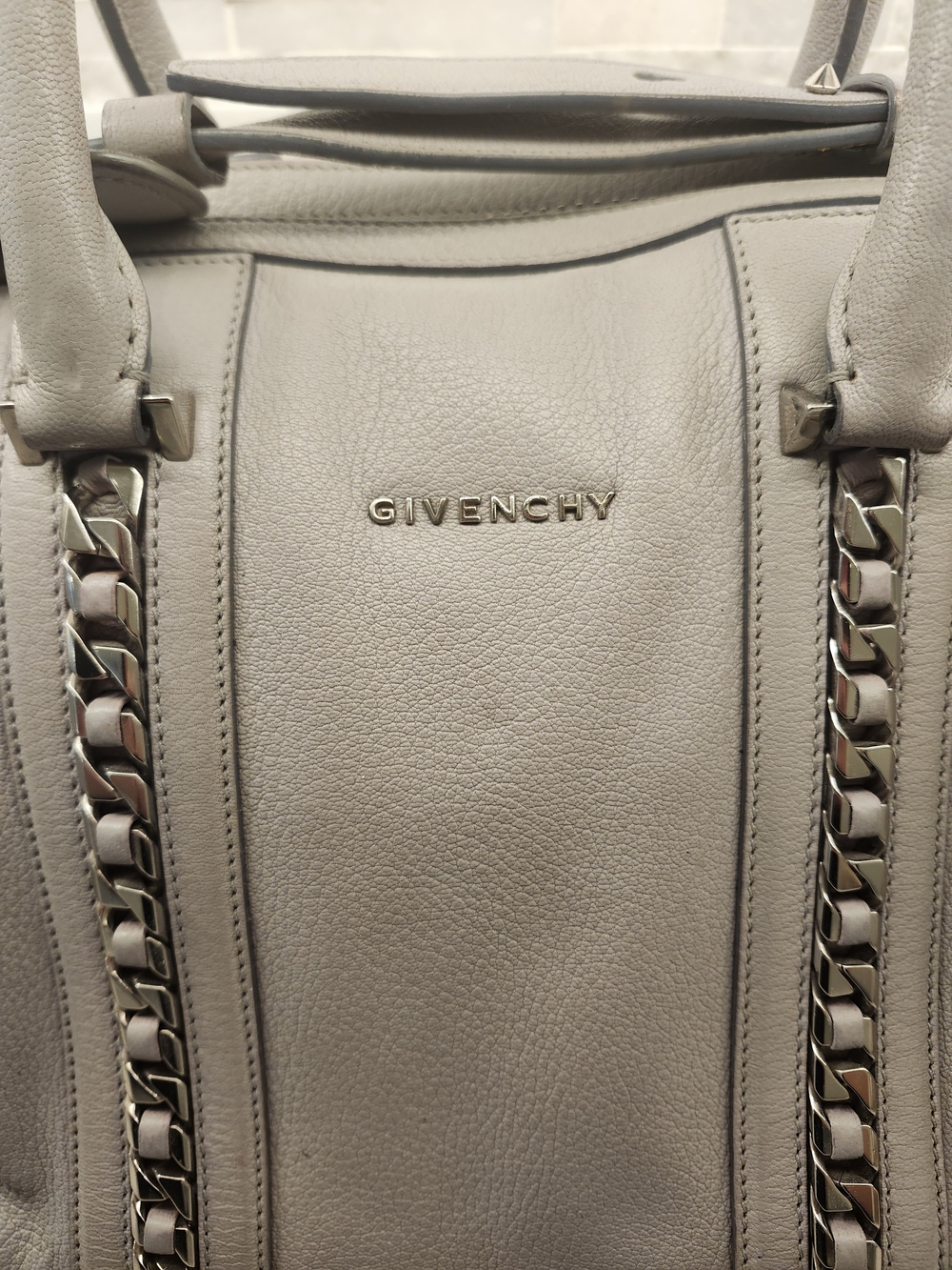 Givenchy Medium Pandora Pure Flap Bag Taupe Grey Leather Authentic - Picture 3 of 16